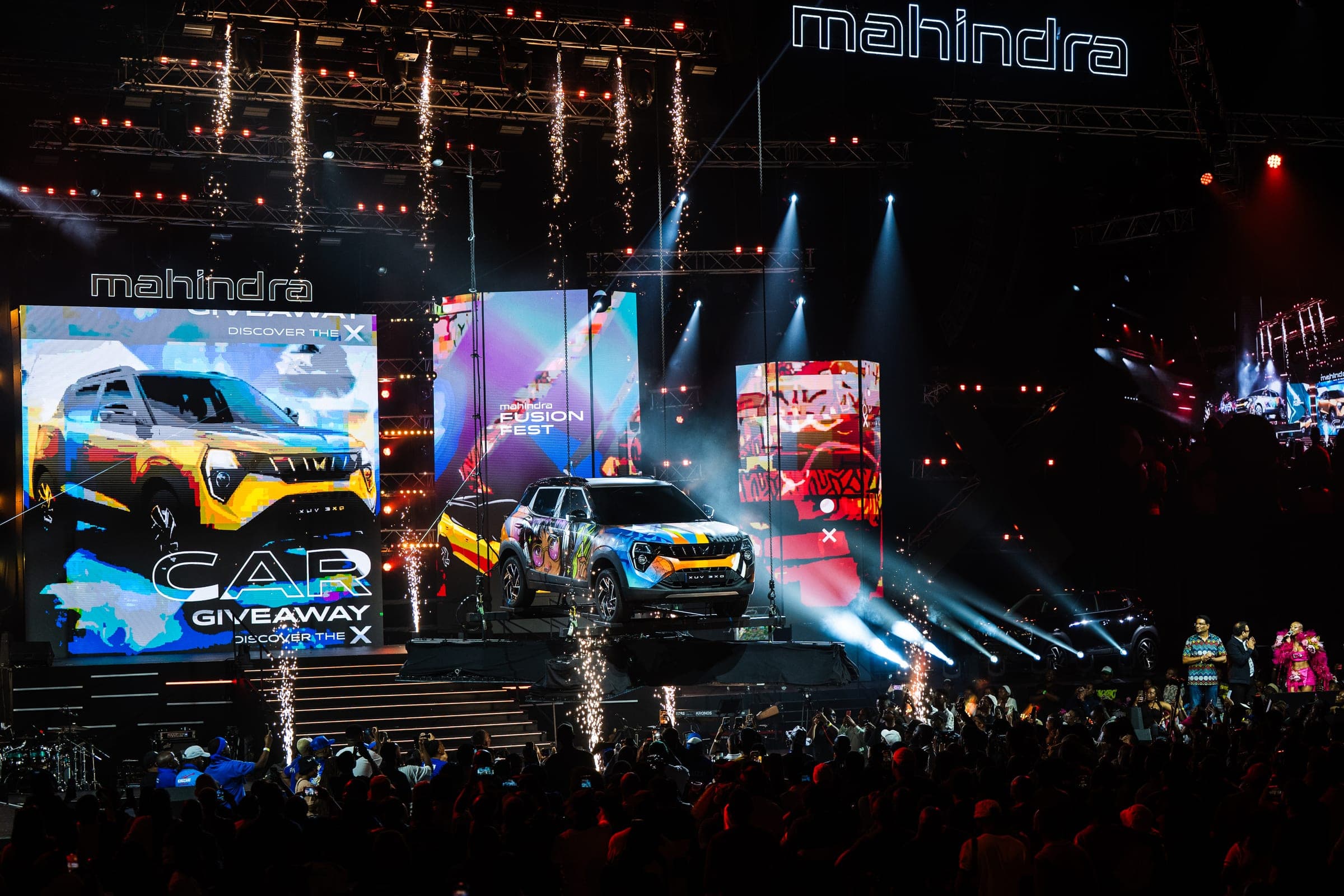 Fusion Fest stage with Mahindra vehicles on display