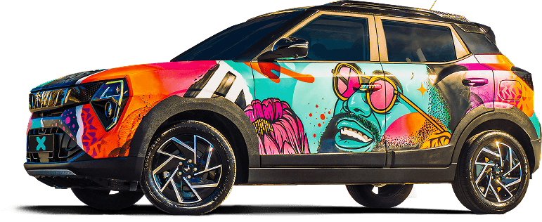 Mahindra XUV 3XO with a colourful art wrap
