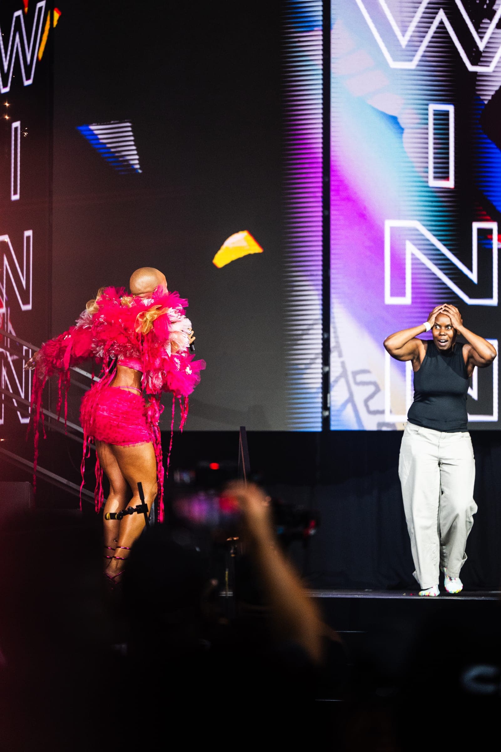 Performer in pink on the Fusion Fest stage